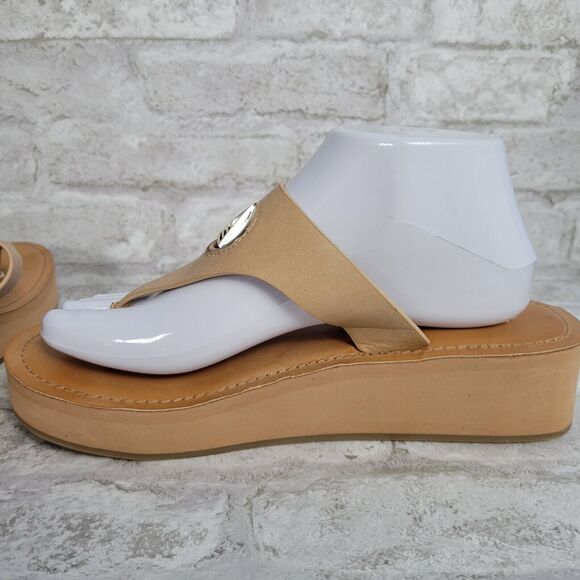 Aldo Women's Brown Leather Thong Wedge Flip Flop Sandals SZ 9 - Picture 4 of 11